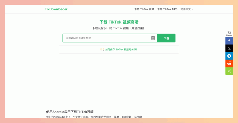 TikDownloader:免费的TikTok视频无水印下载工具,支持高清(1080p、4K)下载,只需复制视频链接并粘贴到网站即可轻松获取