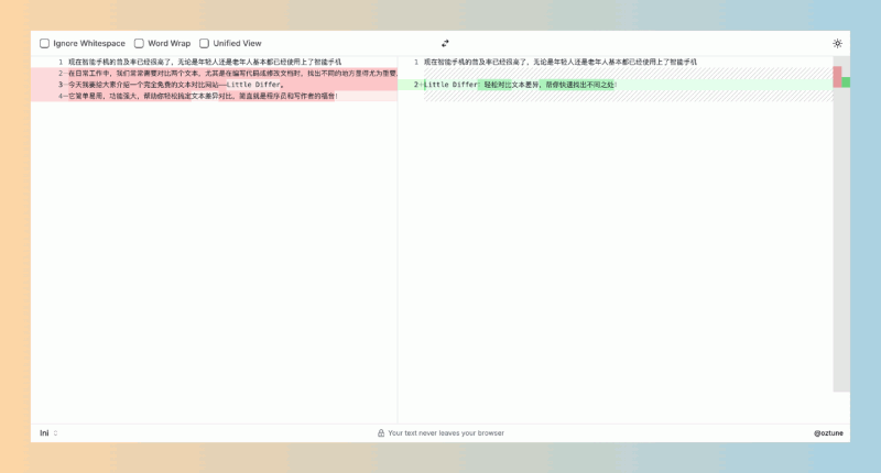 Little Differ：完全免费的文本对比网站，简单实用，轻松对比文本差异，帮你快速找出不同之处