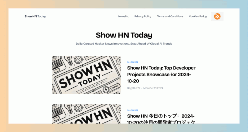 ShowHN Today：每天汇总Hacker News的创新产品，精选出每日更新的项目，确保用户能够快速获取重要信息