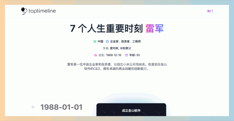 TopTimeline：专注于历史名人及重大事件时间线的平台，轻松探索名人历史，发现他们的辉煌时刻！